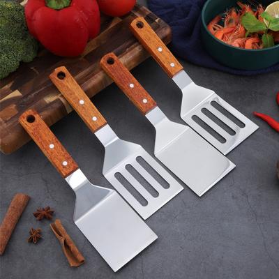 Edelstahl Holzgriff Kochspatel Steak Pfannkuchen Braten Schaufel Teppanyaki Schaber Grill Werkzeug Küchenzubehör