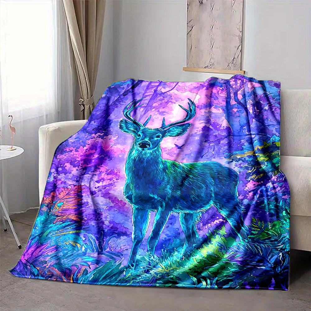 1pc Fantasy Forest Deer Blanket - Lightweight Flannel Fleece with Digital Printing, Soft Warm for Sofa, Travel, Camping, Office yy251018333