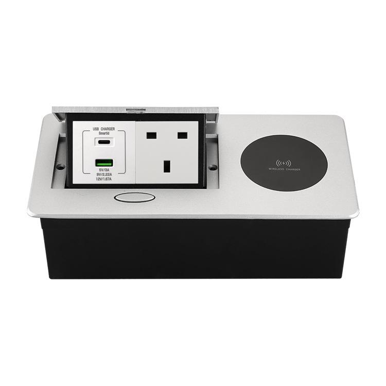 USB Fast Wireless Charging Flush-Mount Desktop Power Socket.