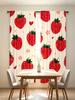 2PCS Digital Printed Curtain, Strawberry with Heart Pattern, Sweet Cute Kawaii Style Window Drapes for Girls Bedroom Decor