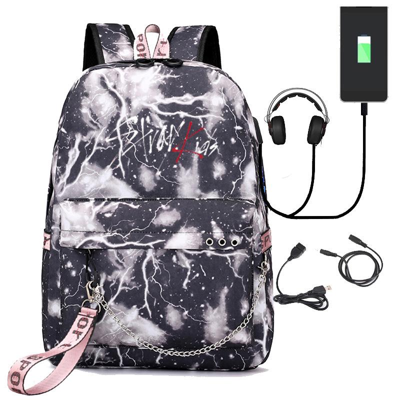 Рюкзак StrayKids, рюкзак с цепочкой, рюкзак с USB-подзарядкой, сумка для отдыха, дорожный рюкзак