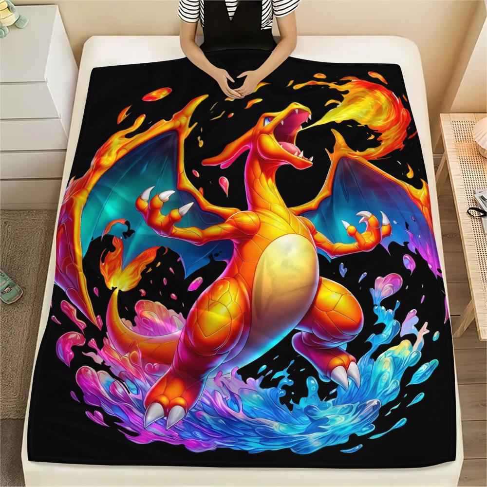 Cute Charizard  Print Flannel Blanket, High quality Comfortable for All Seasons, Home Decor, Warmth and Comfort