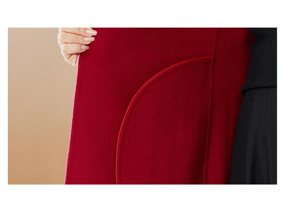 Women's Red Double-Sided Long Wool Coat - 2025 Autumn/Winter Slimming Over-the-Knee Style