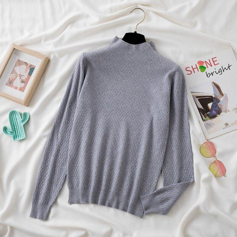 

Женский пуловер с длинными рукавами, модный свитер с высоким воротником, осень-зима, однотонный трикотаж, повседневные облегающие топы 28734 One Size серый