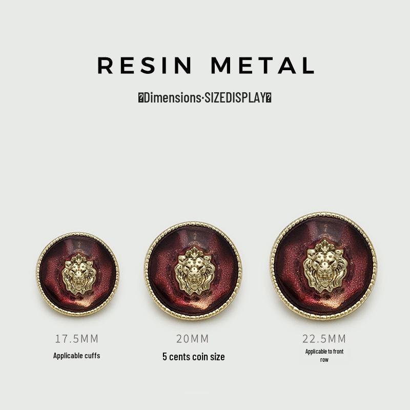 Luxury Lion Head Transparent Resin Metal Buttons for Men's & Women's Coats and Tops
