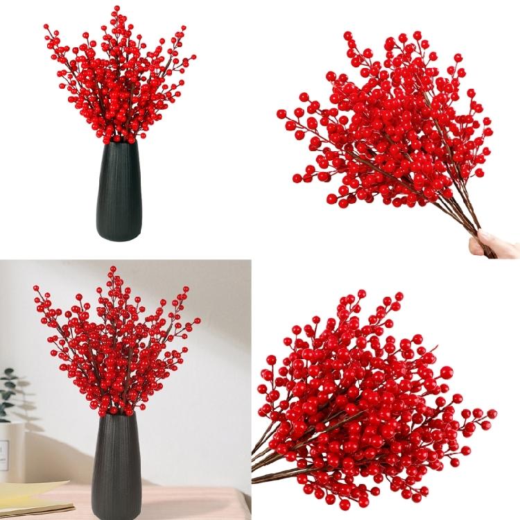 10Pcs/lot Artificial Berries Stems red Christmas Berries Branch Ornament for Holiday Home Decorations and Crafts