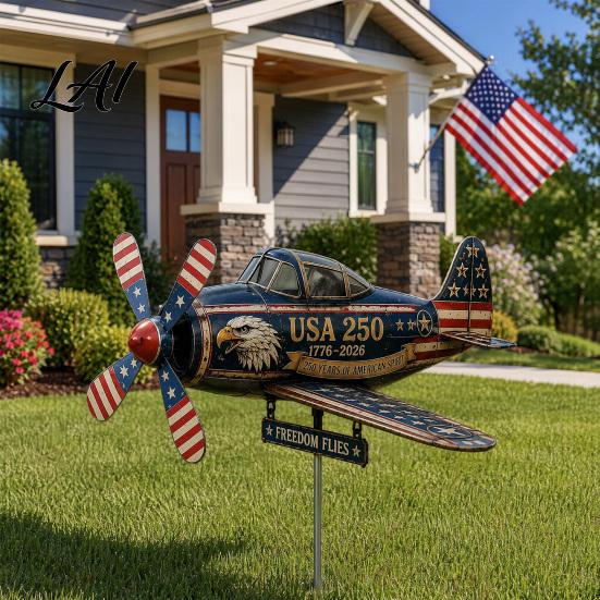 Garden Propeller Windmill USA 250th Vintage Plane Wind Spinner 1776–2026 Patriotic Helicopter