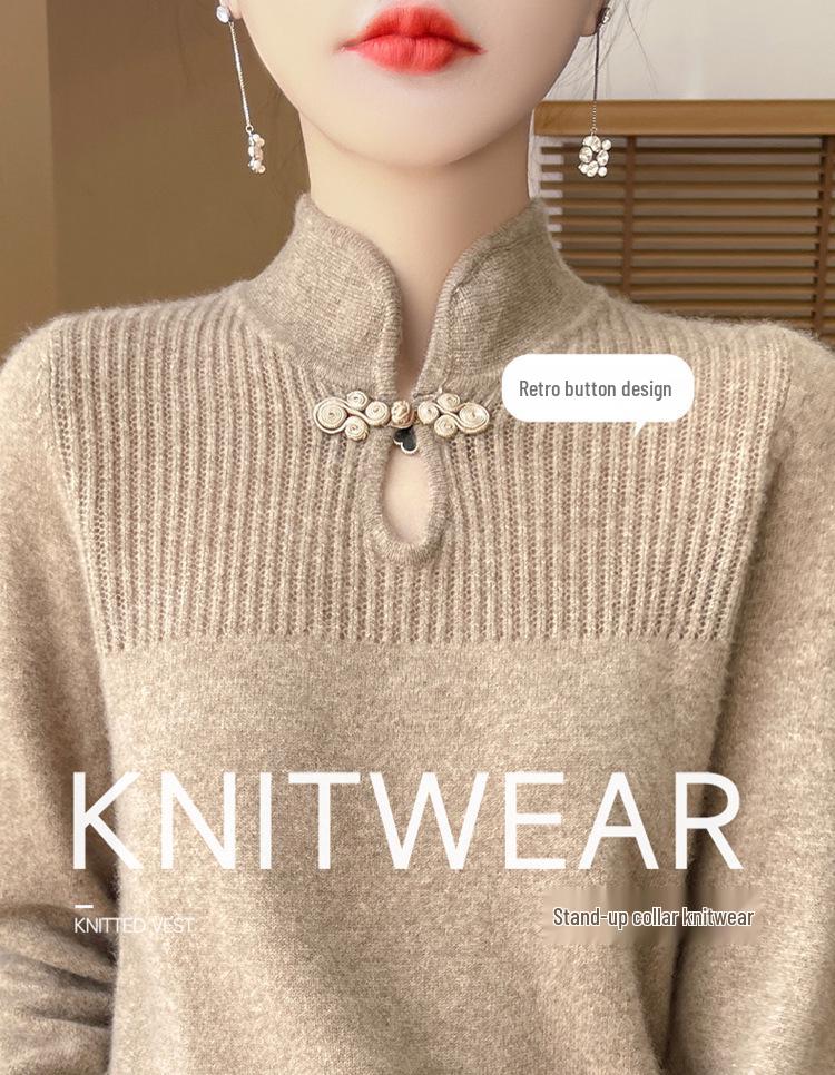 Women's Velvet Stand-up Collar Knitwear: Stylish & Warm Autumn/Winter Sweater
