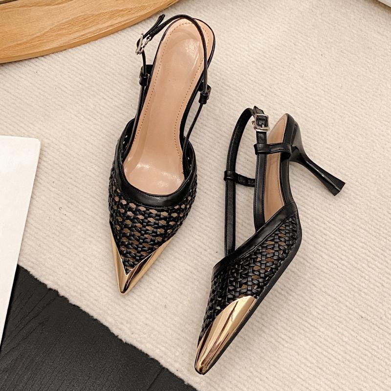 Autumn Style Sexy Fashionable Versatile Edited Mesh Pointed Toe Sandals With Open Back And Metal Buckle