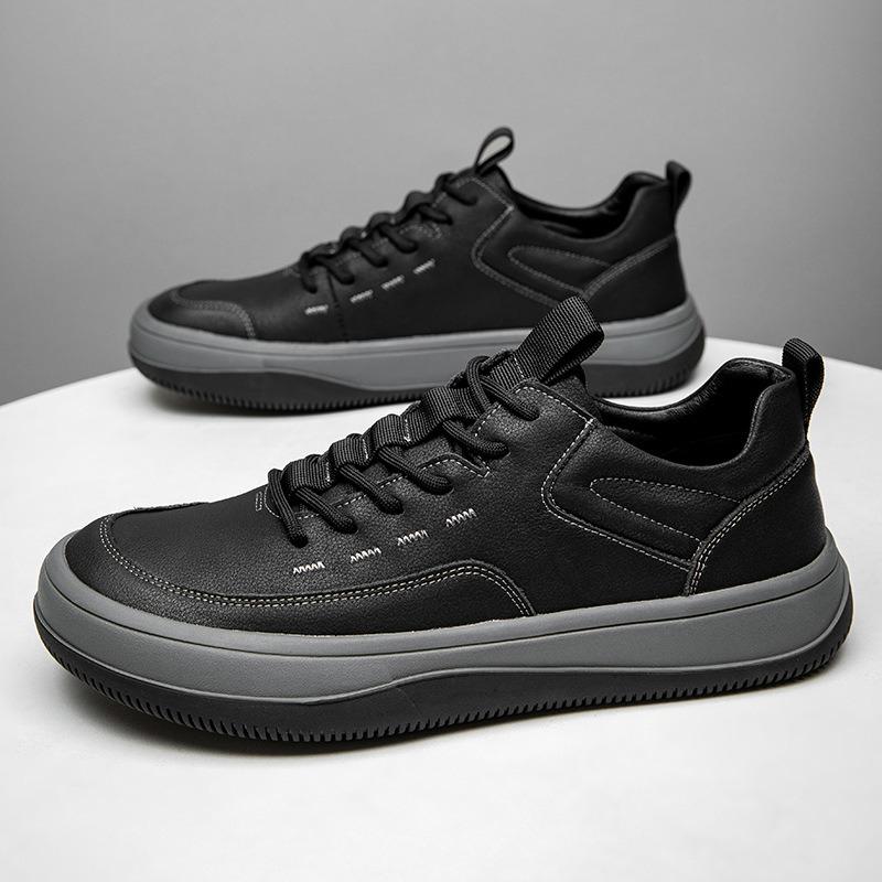 Spring New Leather Men's Shoes Trendy Versatile Leather Shoes Platform Non-slip Casual Shoes Men's Crooked Clown Shoes