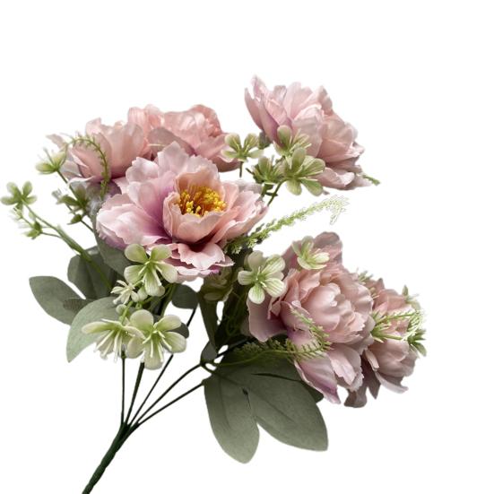 Artificial Flower 6 Heads Multipurpose Silk Cloth Fadeless Vivid Simulation Peony Bouquet