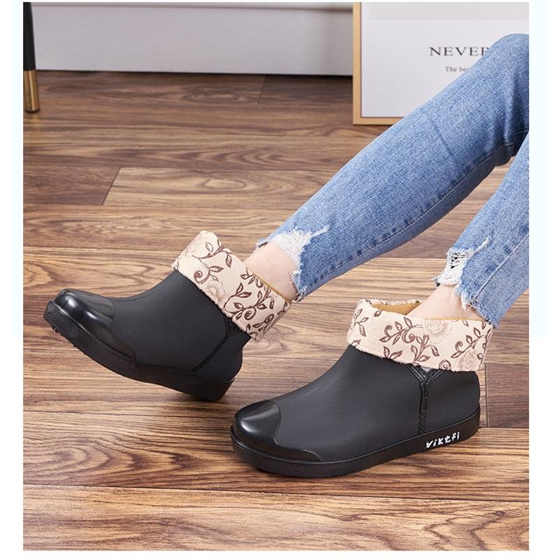 Women's Fashion Trend Outdoor Cotton Low Tube Cotton Rain Shoes