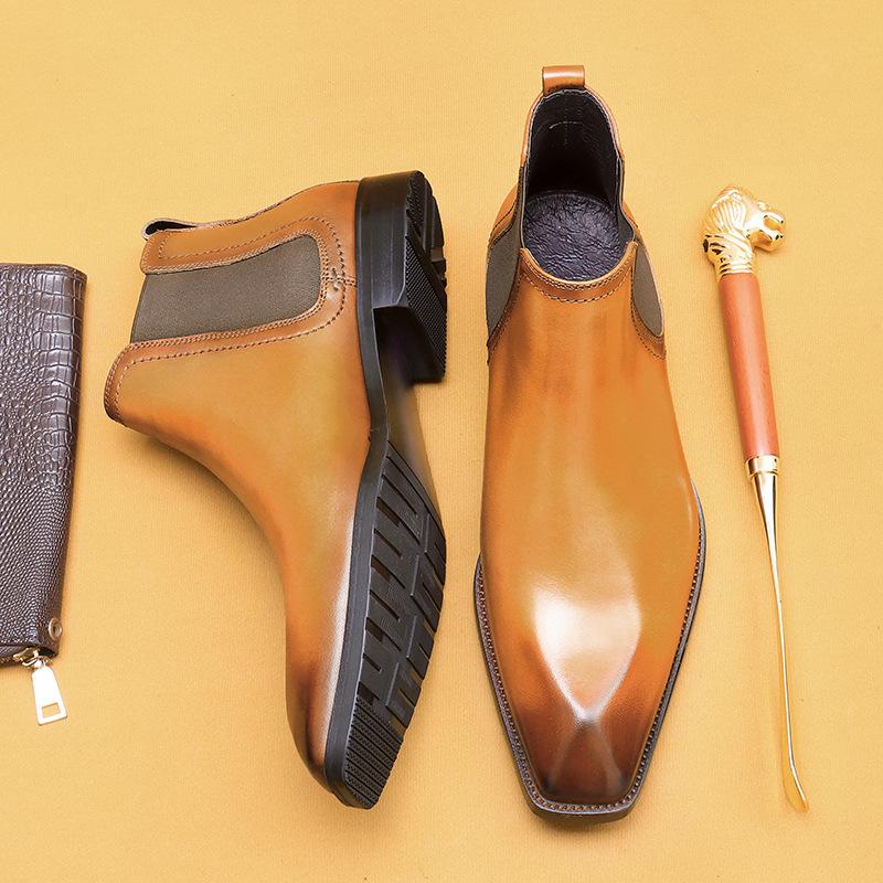 Ghete Chelsea de catifea de iarnă pentru bărbați, din piele, stil britanic, cu vârf ascuțit, pantofi de afaceri, cu vârf înalt