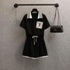 Women's Summer Embroidered Casual Shorts and Top Two-Piece Set - Korean Style, Plus Size, Sporty, Age-Reducing Fashion.