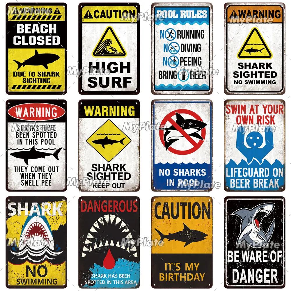 [MaPalte] Vintage Warning Sharks Metal Sign Tin Sign Decoration Plaque Home Wall Decor Bar Sign Home Decor Poster Drop Shipping