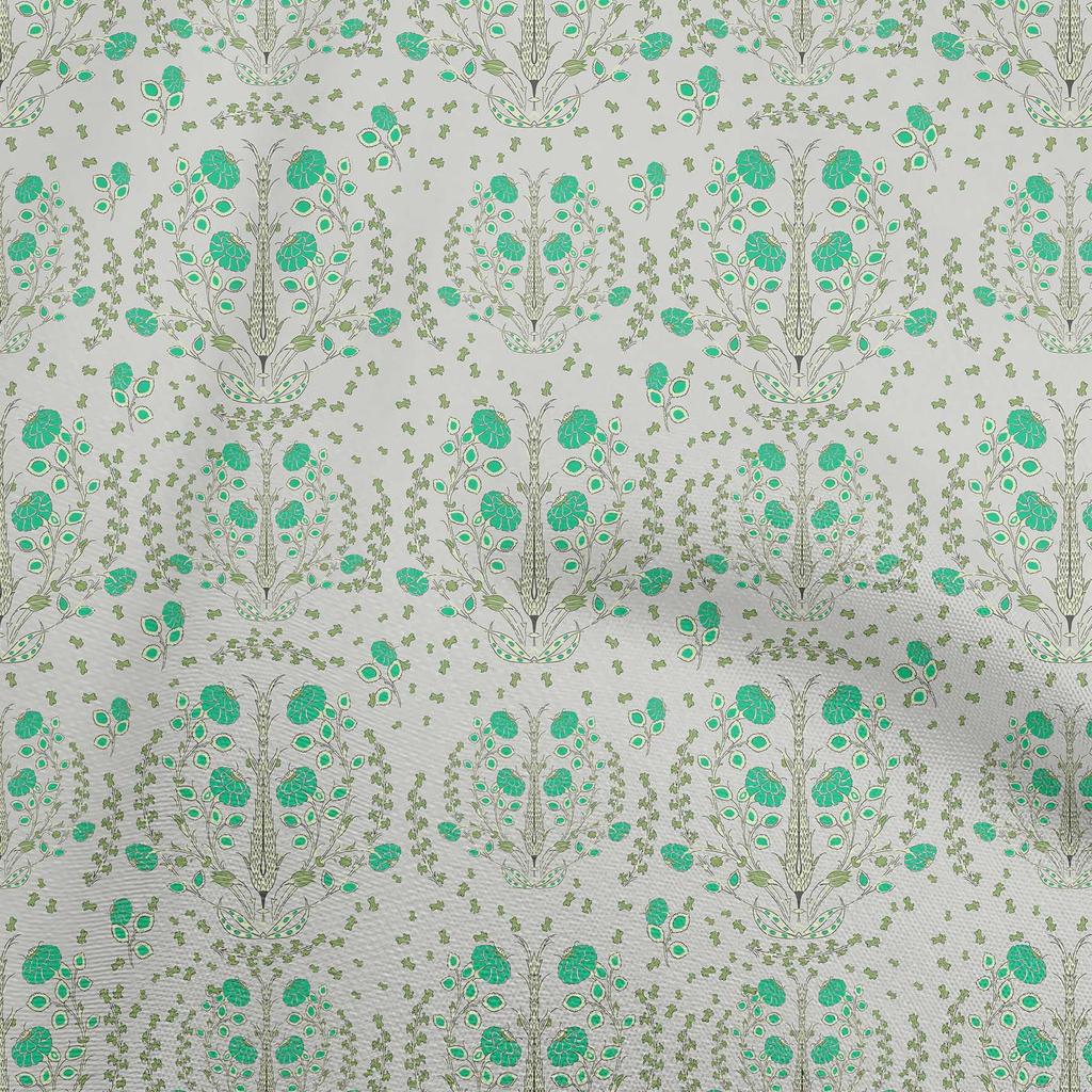 oneOone Cotton Flex Dark Olive Green Fabric Asian Suzani Floral Sewing Material Print Fabric By The Yard 40 Inch