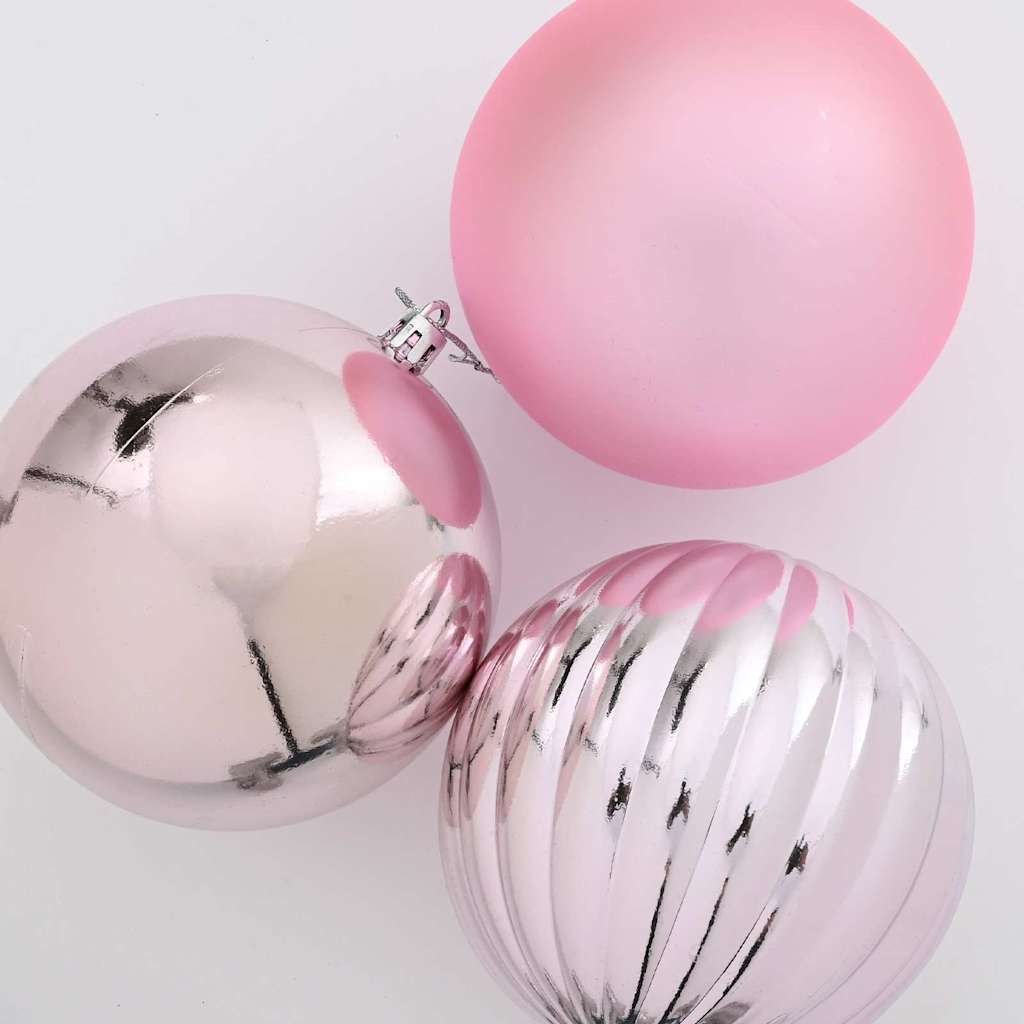 XL Christmas Ornament Set 9 pcs Pink Plastic