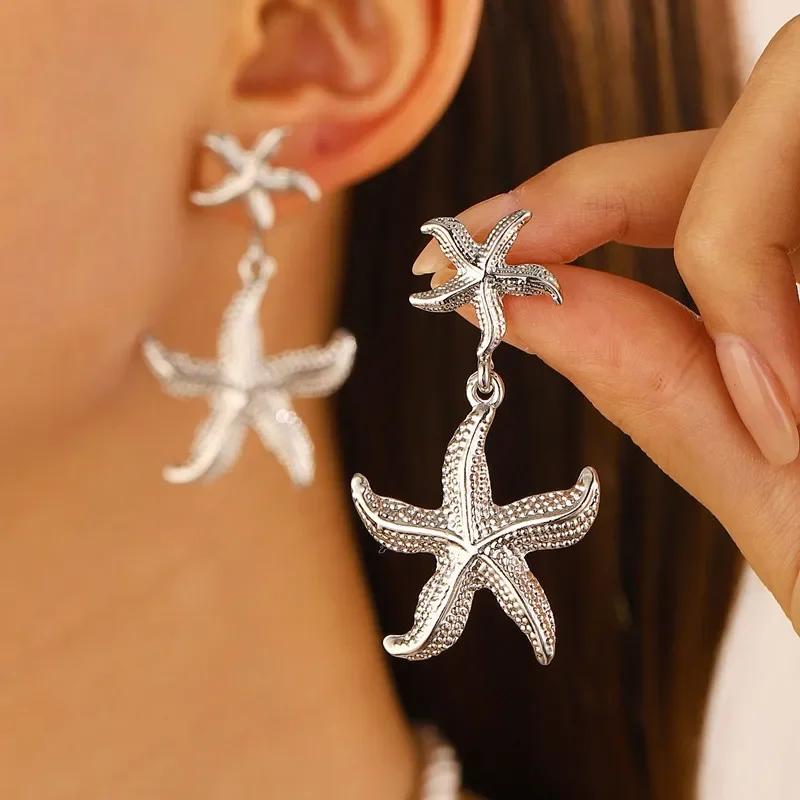 

New Exaggerated Boho Large Metal Starfish Stud Earrings for Women Ladies Trendy Summer Gold Color Earrings Fashion