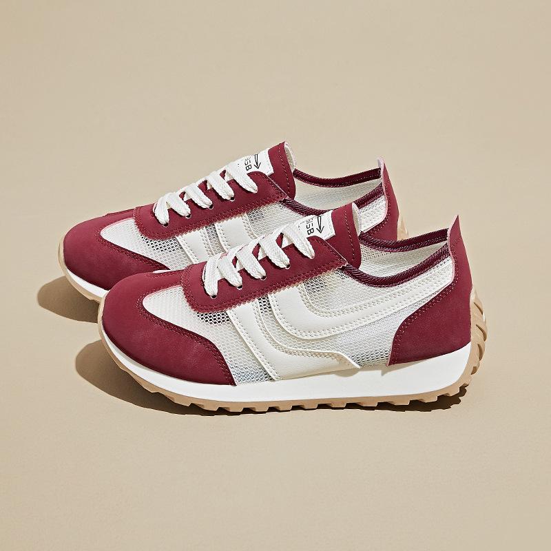 Gelbe Damen Frühling Sommer neue Retro atmungsaktive Mesh Zehenfrei kleine Sportliche flache Freizeitschuhe