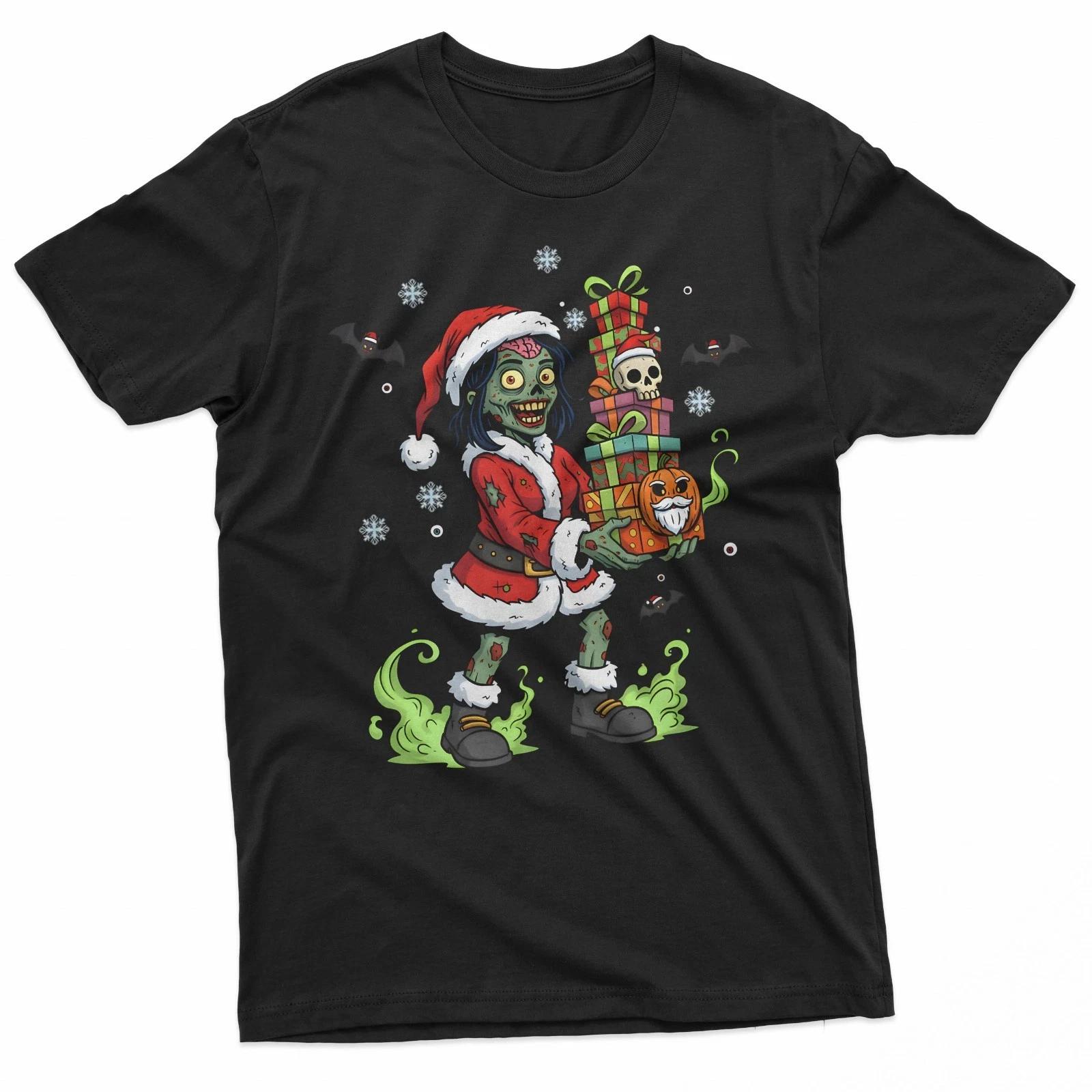 Funny Zombie Girl Santa Carrying Creepy Gifts For Woman 100% Cotton T-shirt Mens Tees Top XL