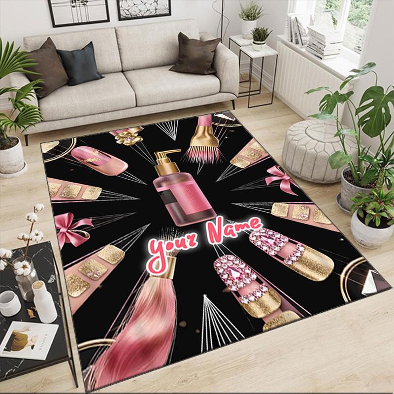 1PC Custom Name Glamorous Nail Art Theme Floor Mat Ideal for Living Room, Game Rooms, Office, Bedroom,Floor Mat Playful Design