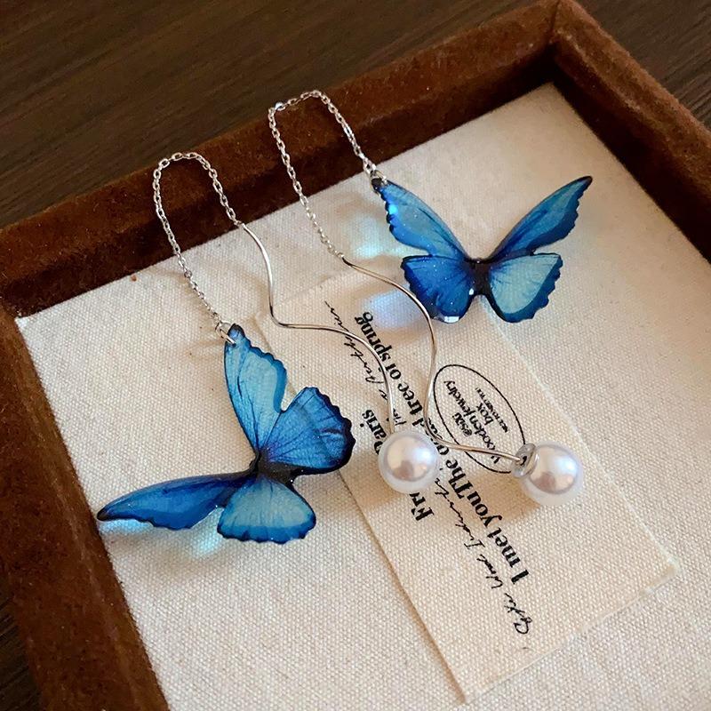 Silver needles small fresh gradual change artificial crystal butterfly stud earrings ear buckle explosion atmosphere flower earrings earrings women