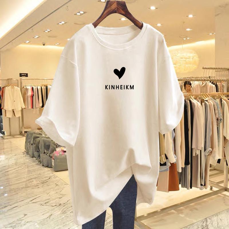 

European Oversized Pure Cotton Women s Mid-Length T-Shirt - Summer 2025 Fashion, Short Sleeves Small