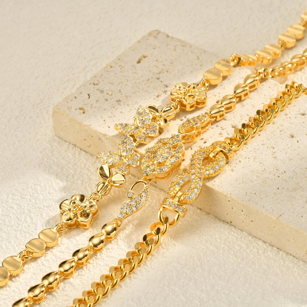 Wind Lady Copper Micro-Inlaid Zircon Infinity Flower Butterfly Bracelet Pbr-308