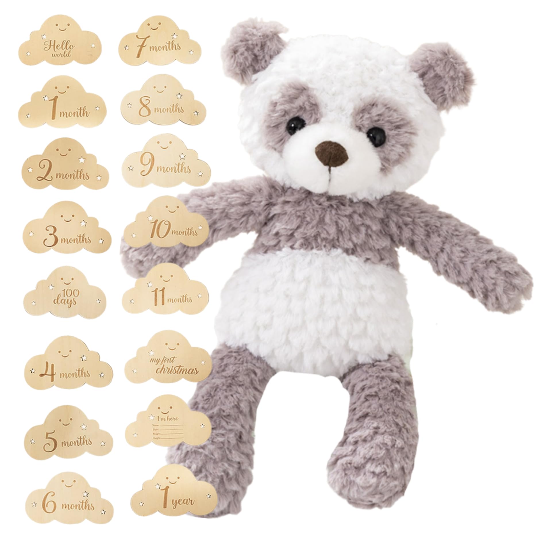 

MIHI Wooden Plush Toy Monthly Card (Cloud Shape) Set [Authentic Product, Food Sanitation Law Compliant] Animal, Fluffy, Soft Toy, First Toy, Letter