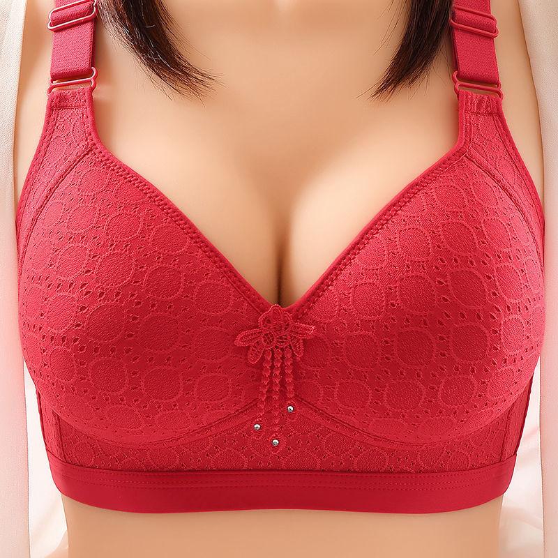 Large size without steel ring, comfortable gathering, side folding, breathable, sweat absorbing, thin mold cup, four row buckle, mom's bra