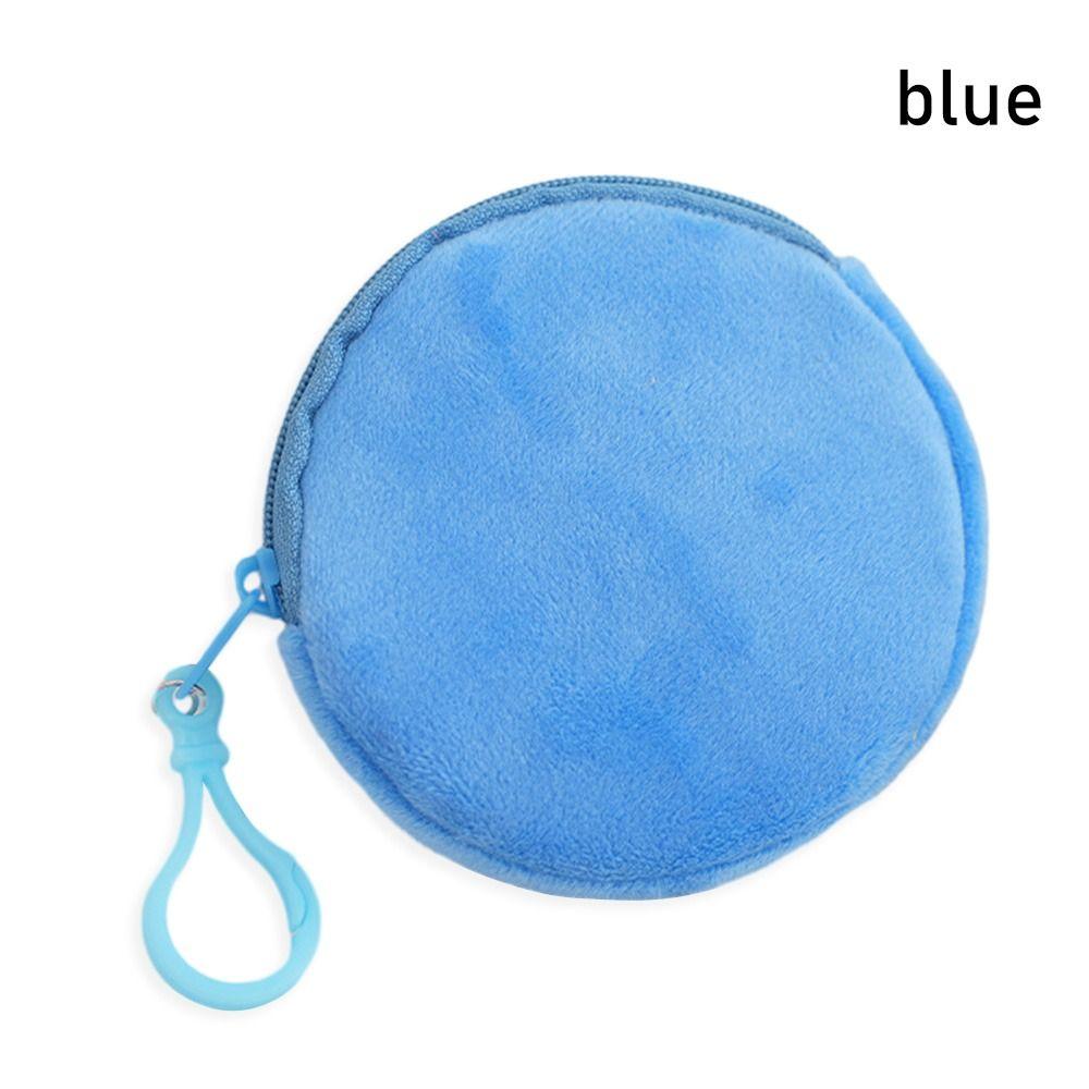 1Pcs Kawaii ID Card Bag Round Coin Purse Pure Color Keychain Coin Bag Plush Thin Short Cute Wallet for Women