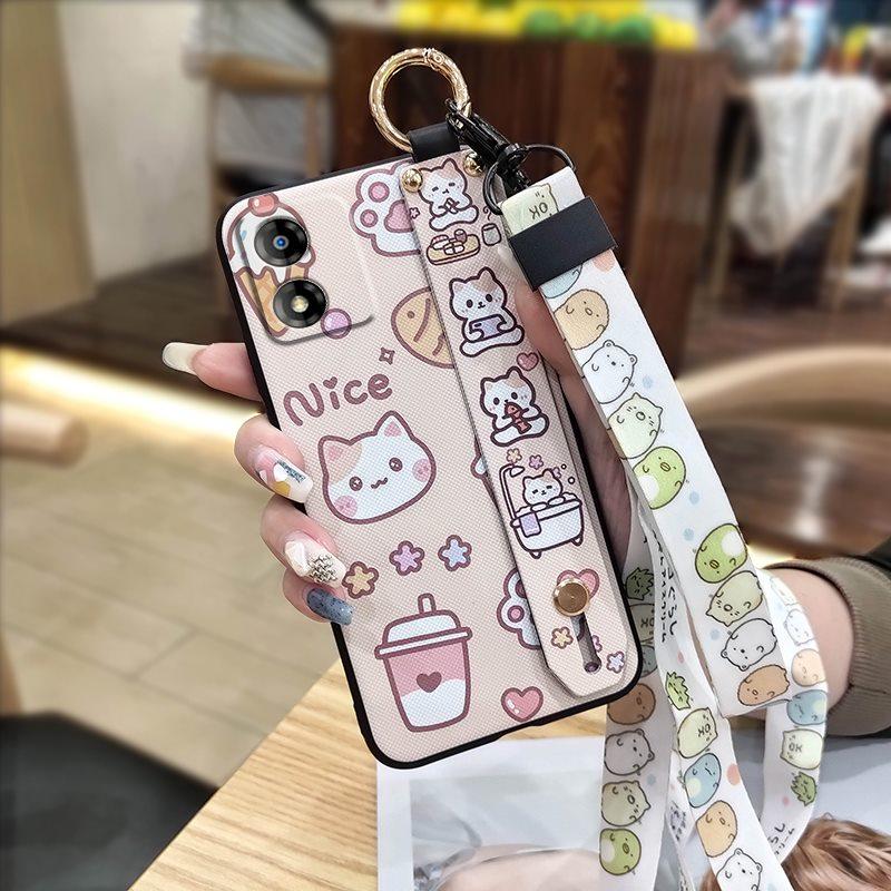Ring Cartoon Phone Case For MOTO E13 Dirt-resistant Kickstand Waterproof Shockproof Wristband Cute Anti-knock Anti-dust