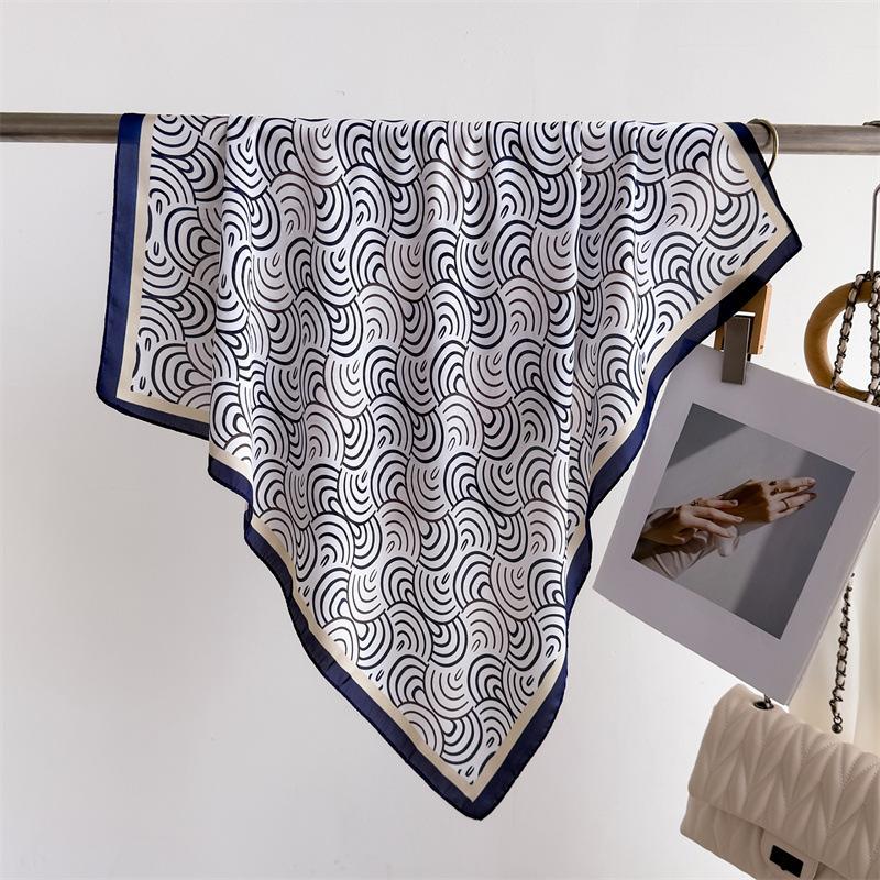 Luxury Brand  Chain Print Square Silk Scarf for Women Hijab Hair Bands 70cm Neckerchief Female Satin Shawl Ribbon Headband