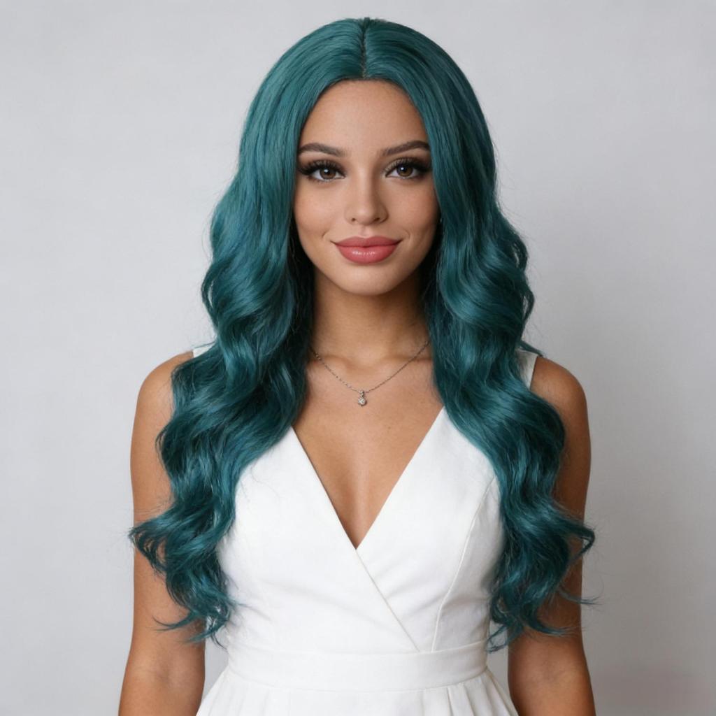 European & American Style Long Curly Wig with Middle Part and Big Waves for Women