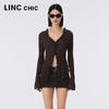 Jinyujie Women's V-Neck Slim-Fit Knit Cardigan