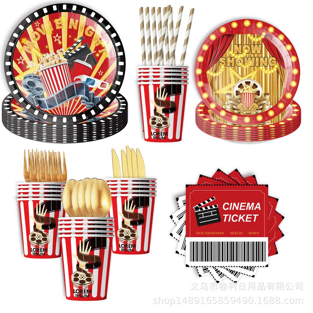 Movie Themed Party Supplies Movie Party Decoration Banner Pull Flag Arrangement Tableware Paper Plates Paper Cups Paper Towels
