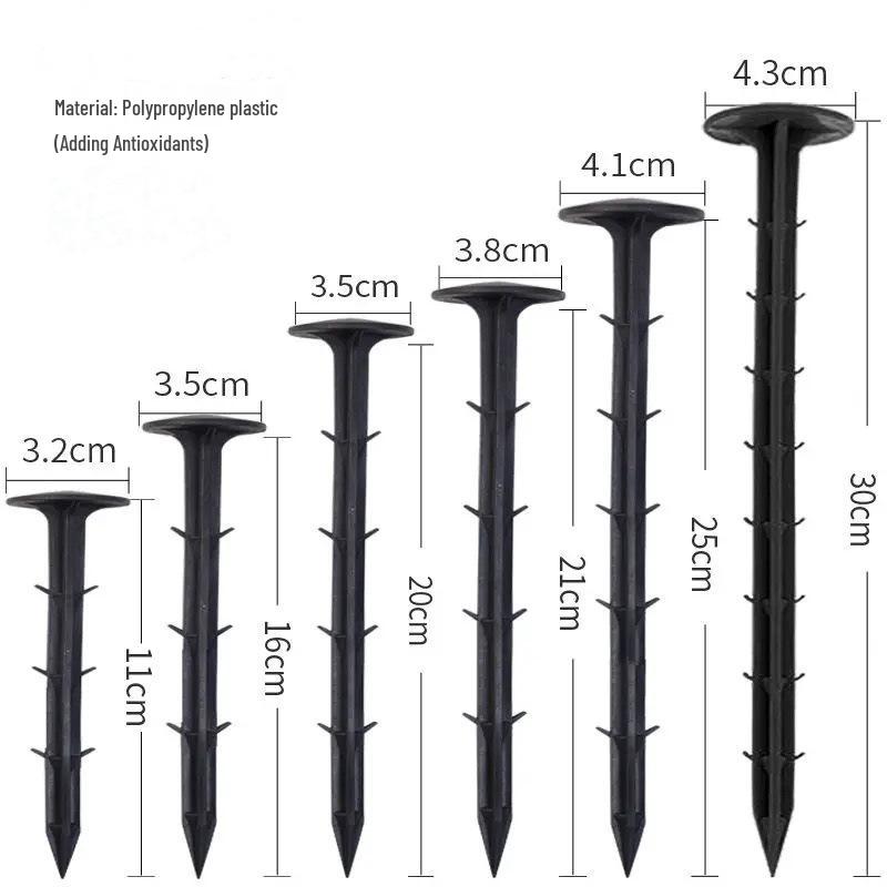 Weed Barrier Fabric Ground Nails - Black Plastic, Ideal for Orchard, Greenhouse, and Horticultural Use.