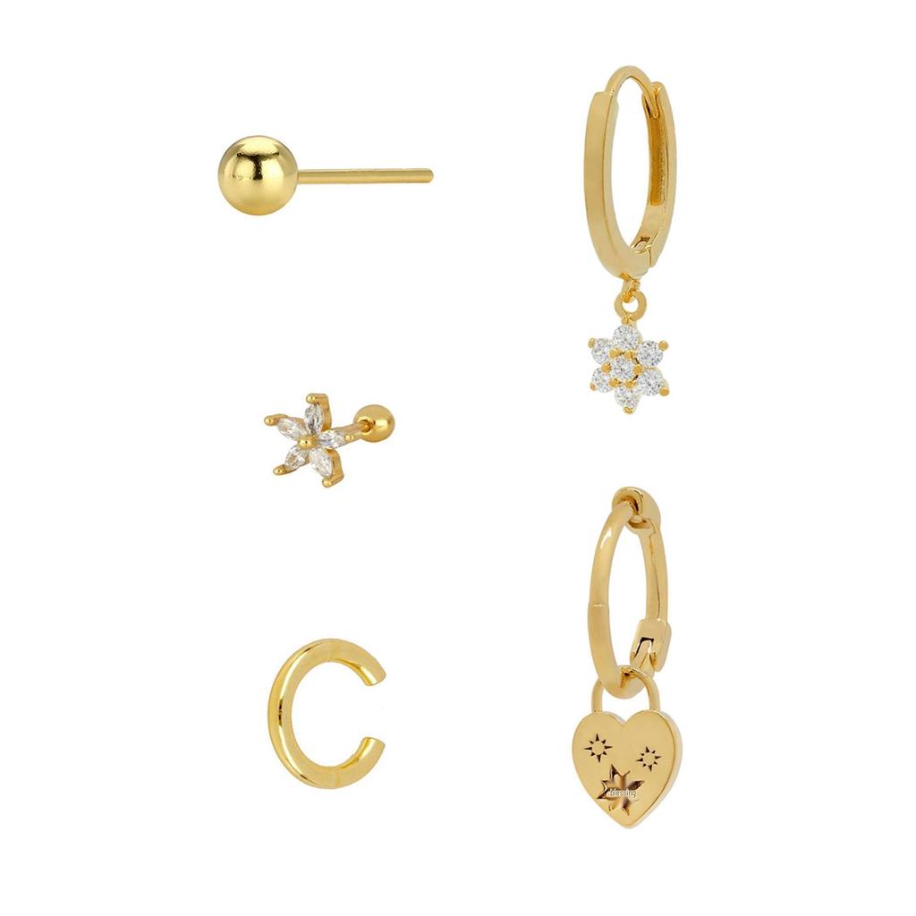 24K Gold Plated Zirconia Stud Earrings - Elegant Copper Design