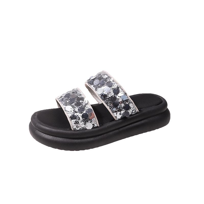 Ciabatte da Donna alla Moda con Paillettes Sandali da Spiaggia Estivi con Fondo Spesso a Punta Aperta Stile Coreano Leggere Comode Scarpe da Esterno