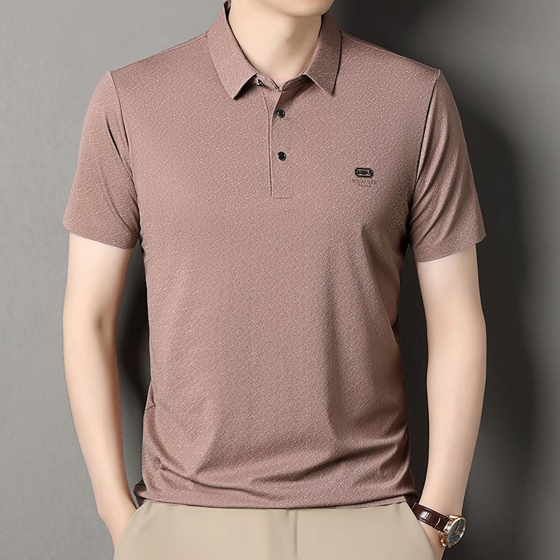 Medium Men'S Short-Sleeved T-Shirt Breathable Mulberry Silk Casual Loose Lapel Polo Shirt Top