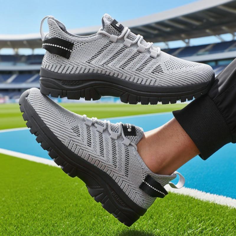 Men'S Casual Mesh Shoe Breathable Knitted Comfortable Outdoor Flat Walking Shoes Trendy Striped Design Jogging Shoe Sneakers Men