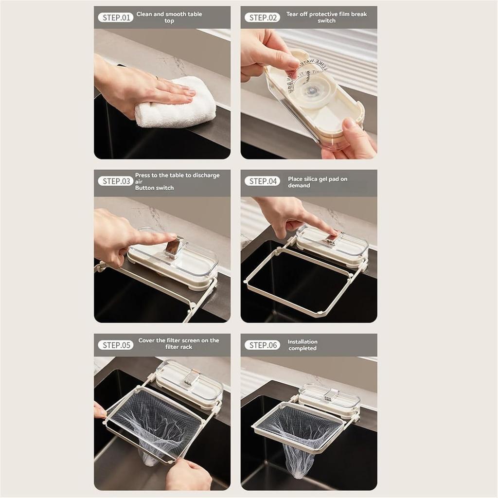 Kanggoulu Sink Strainer, Rotatable Kitchen Sink Strainer with 100Pcs Filter Mesh Bags, Food Catcher Filter Holder for Corner Sink (Black)