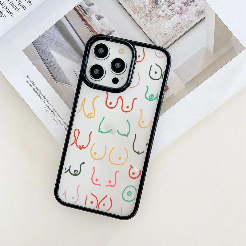 Aesthetic Cases For iPhone 14 Cases For Iphone 16 11 13 Pro Max 12 Pro XR 7 8 SE X Xs Plus 13 Mini Boobs Art Print TPU Funda