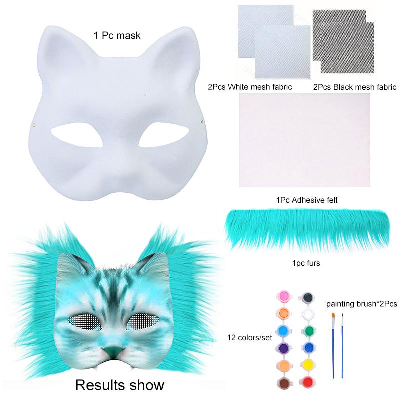 1Set Semi Finished Mask Fox Cat Mask DIY Mask Set Festival Supplies DIY Materials Bag Cosplay