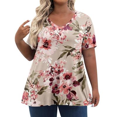 Womens Plus Size Tops Shorts Sleeve Shirts V Neck Casual Clothing Clothes Printed Tops