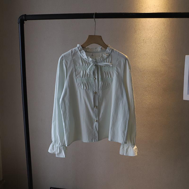 

Весна 2025 Французская Блузка с Маленькими Рукавами-Пузырями для Женщин One Size синий