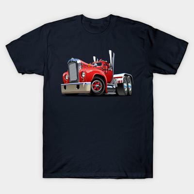 Men Black Print T-shirt Cartoon Truck No-Cut Heat Transfer Print Cotton Tshirt