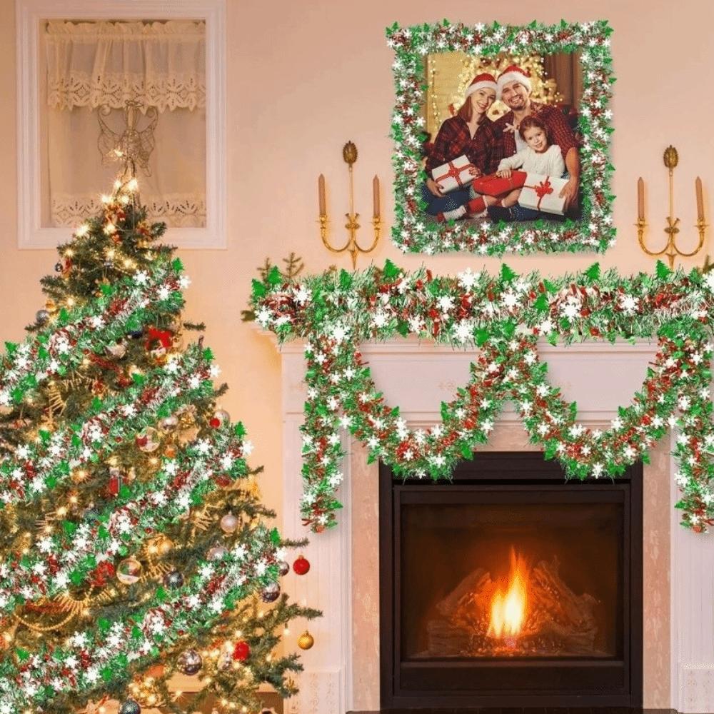 Hanging Xmas Tree Decor Ribbon 2m Tinsel Garland Christmas Snowflake Pendant Indoor Outdoor