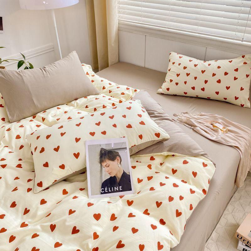 

Пододеяльник из хлопка и льна класса А, комплект из четырех предметов, пододеяльник из двухслойной пряжи с вертикальной полоской, простыни, двухместный студенческий комплект из трех предметов 150*200cm [single quilt cover]] Yager-Heart-S48