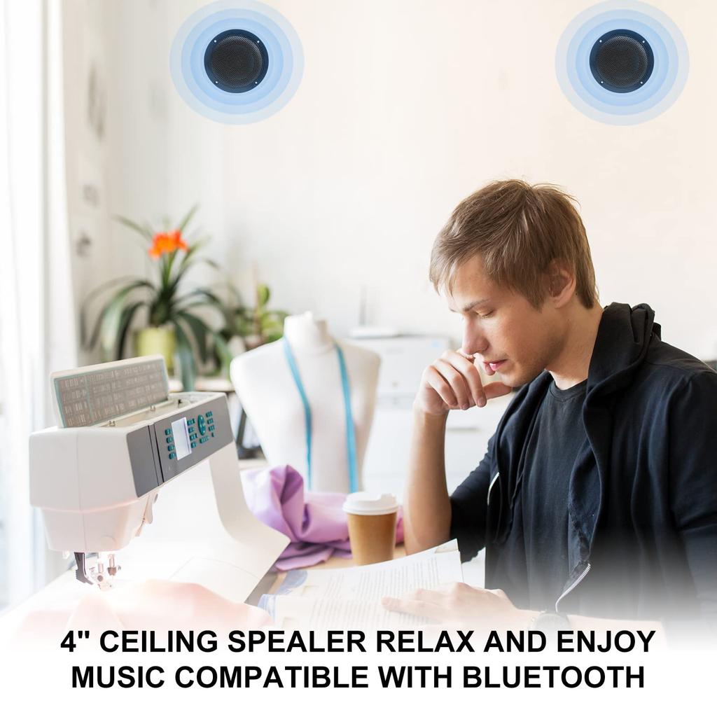 Herdio 160W Bluetooth Ceiling Speaker Kit with Ceiling Speaker for and Outdoor Use 4-inch Amplifier, Water-Resistant Bathroom, Kitchen, Home, (Black)